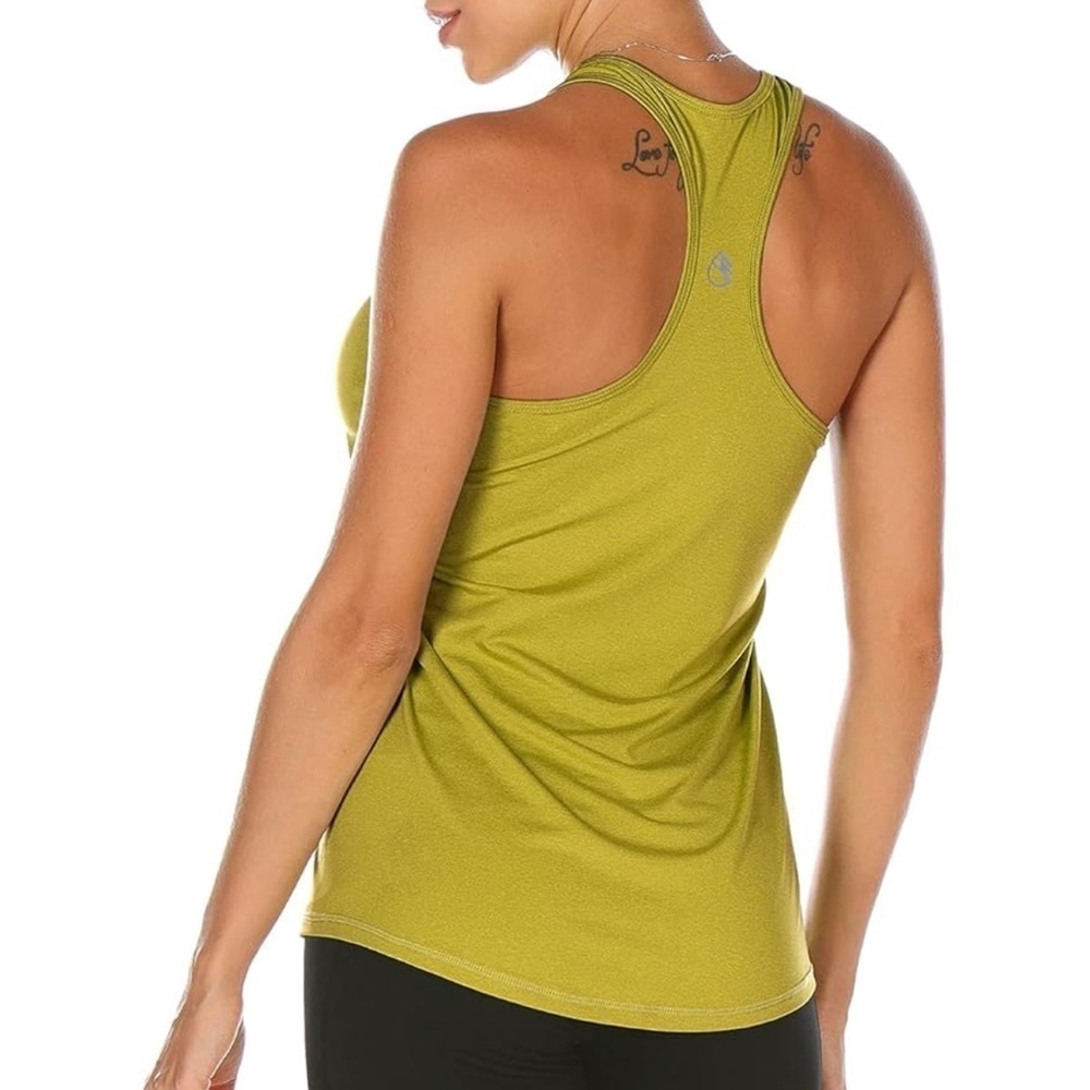 “ICYZONE” 3 piece razor back sports top. Pink/green/gold M - Picture 3 of 4